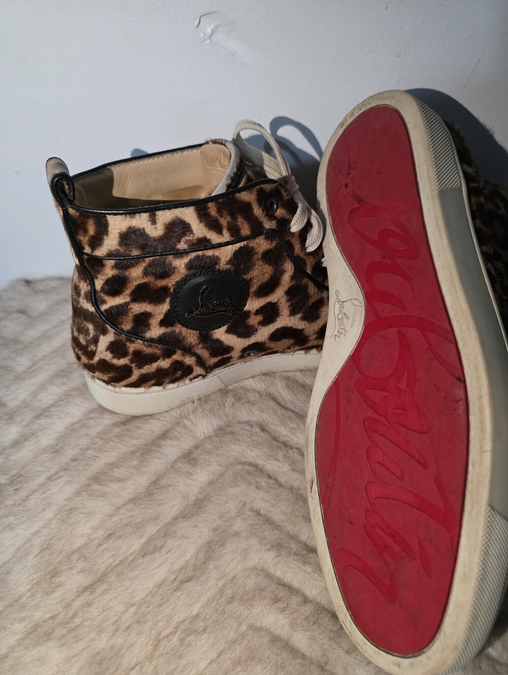 Christian Louboutin Leopard-Print High-Top Sneakers - Beige/Brown
